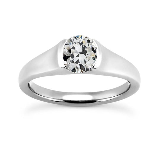 Anello Solitario Il Giro Vecchio Minatore Vero Diamante Half Bezel Set 2 Carati