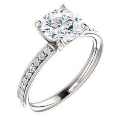 Anello Solitario In Oro Bianco 14K Con Vero Diamante Tondo Da 1.75 Carati Con Accenti
