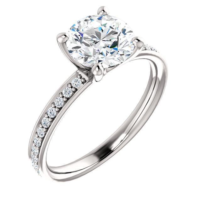 Anello Solitario In Oro Bianco 14K Con Vero Diamante Tondo Da 1.75 Carati Con Accenti