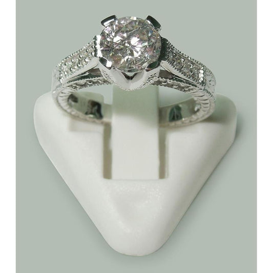 Anello Solitario In Oro Bianco Con Genuino Diamanti Rotondi Da 1.75 Ct Con Accenti