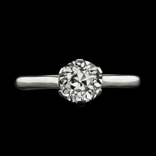 Anello Solitario In Oro Bianco Rotondo Con Vero Diamante A Taglio Vecchio Miniera 2 Carati