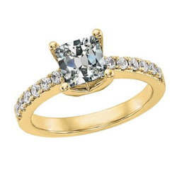 Anello Solitario In Oro Con Cuscino Accenti Naturale Diamante Vecchio Taglio 4.50 Carati