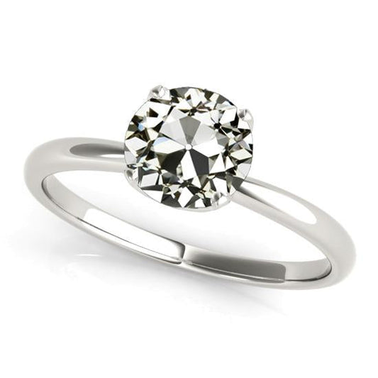Anello Solitario In Oro Rotondo Con Genuino Diamante Taglio Vecchio Gambo Affusolato 2 Carati