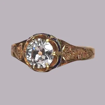 Anello Solitario In Oro Zingaro Con Vero Diamante Rotondo A Taglio Vecchio Da 1,50 Ct Stile Vintage