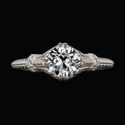Anello Solitario In Stile Antico Con Genuino Diamante A Taglio Antico, Doppia Punta, 2 Carati