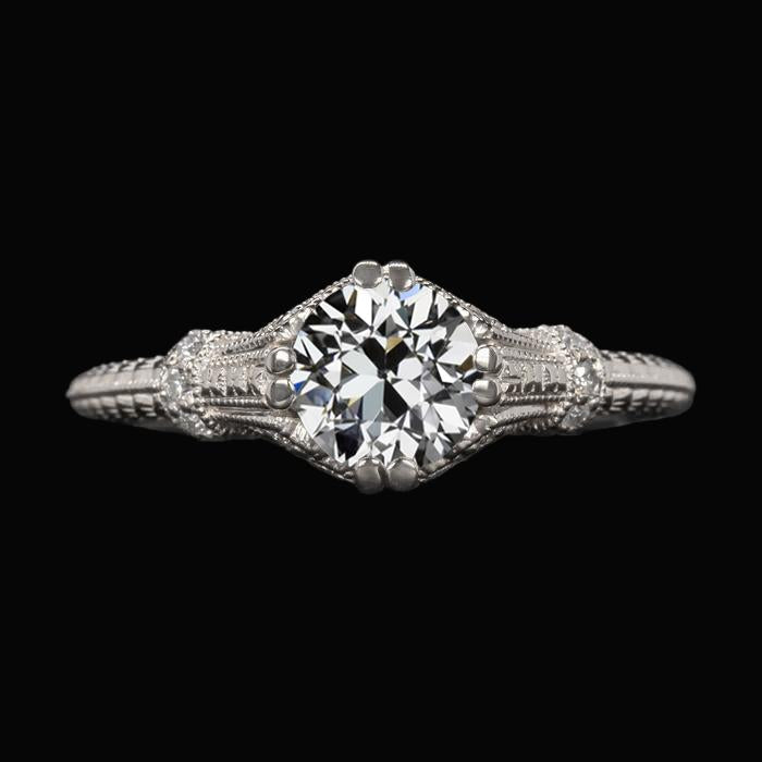 Anello Solitario In Stile Antico Con Genuino Diamante A Taglio Antico, Doppia Punta, 2 Carati