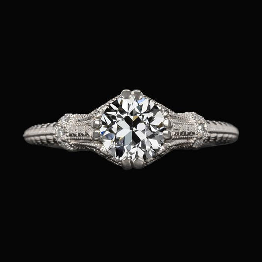 Anello Solitario In Stile Antico Con Genuino Diamante A Taglio Antico, Doppia Punta, 2 Carati