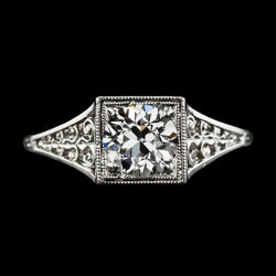 Anello Solitario In Stile Antico Con Vero Diamante A Taglio Antico Rotondo In Filigrana Di 2 Carati