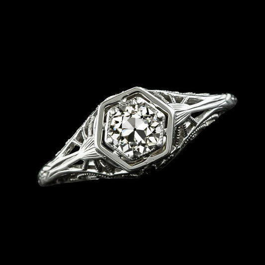 Anello Solitario In Stile Vintage Rotondo Con Genuino Diamante Europeo Antico 1.25 Carati