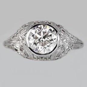Anello Solitario Lunetta Set Vecchio Taglio Vero Diamante Rotondo Stile Vintage 2 Carati