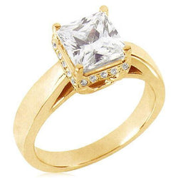 Anello Solitario Nascosto Halo Princess Genuino Diamanti 2,50 Carati Accenti Oro Giallo 14K