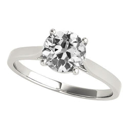 Anello Solitario Naturale Diamante Taglio Vecchio Set 4 Profili Oro Bianco 2,50 Carati