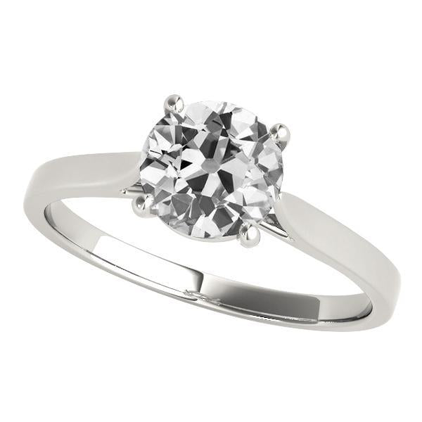 Anello Solitario Naturale Diamante Taglio Vecchio Set 4 Profili Oro Bianco 2,50 Carati