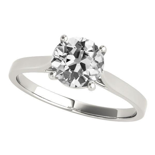 Anello Solitario Naturale Diamante Taglio Vecchio Set 4 Profili Oro Bianco 2,50 Carati
