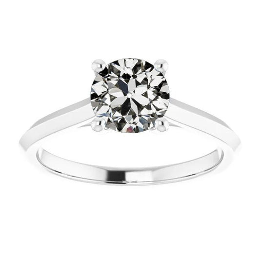 Anello Solitario Old Mine Cut Genuino Diamante 4 Prong Set 2 Carati