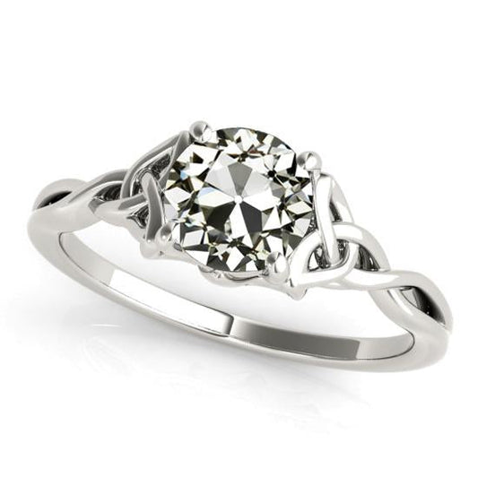 Anello Solitario Old Mine Cut Genuino Diamante Trinity Knot Style 2 Carati
