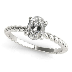 Anello Solitario Ovale Con Genuino Diamante A Taglio Antico A 4 Griffe Stile Corda 2,50 Carati
