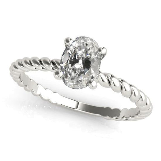 Anello Solitario Ovale Con Genuino Diamante A Taglio Antico A 4 Griffe Stile Corda 2,50 Carati