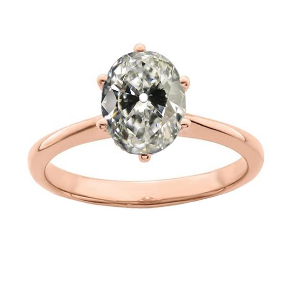 Anello Solitario Ovale Vecchio Minatore Naturale Diamante Oro Rosa 14K 3,50 Carati