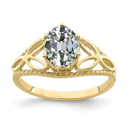 Anello Solitario Ovale Vecchio Taglio Vero Diamante Trinità Nodo Stile Corda 3 Carati
