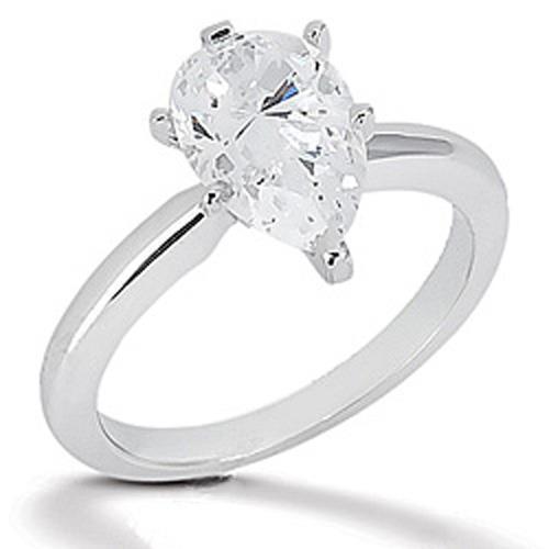 Anello Solitario Pera Genuino Diamante 2 Carati Oro Bianco