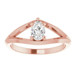 Anello Solitario Pera Naturale Diamante Taglio Vecchio 5 Prong Gambo Diviso 1,50 Carati