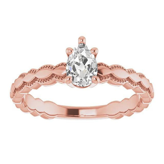 Anello Solitario Pera Vecchio Minatore Vero Diamante 1,50 Carati Gioielli In Oro Rosa