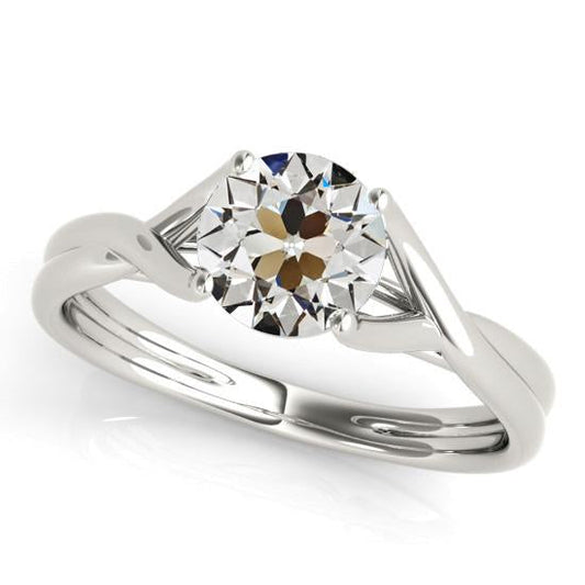 Anello Solitario Rotondo Con Genuino Diamante Taglio Vecchia Miniera Gambo Diviso 2 Carati