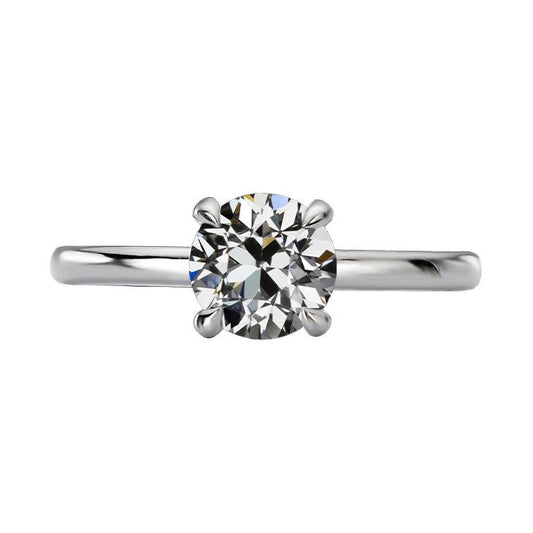 Anello Solitario Rotondo Con Genuino Diamante Taglio Vecchia Miniera Oro Bianco 2 Carati