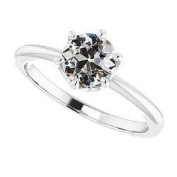 Anello Solitario Rotondo Con Genuino Diamanti A Taglio Vecchio Miniera, Set Di 6 Punte, 2 Carati