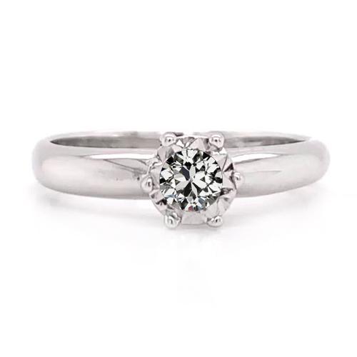 Anello Solitario Rotondo Con Naturale Diamanti Taglio Vecchio Miniera, Set Di Punte 0,75 Carati