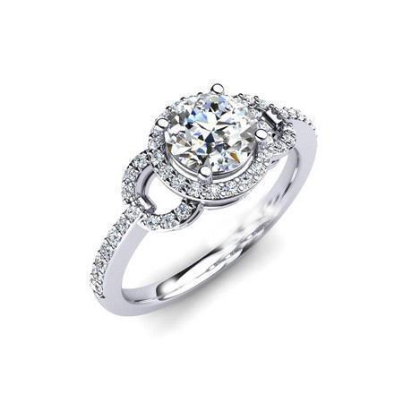 Anello Solitario Rotondo Con Vero Diamante Aureo E Accento Da 2,39 Ct. Oro Bianco 14K