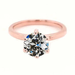 Anello Solitario Rotondo Con Vero Diamanti A Taglio Vecchio Miniera, Set Di 6 Punte, 2 Carati