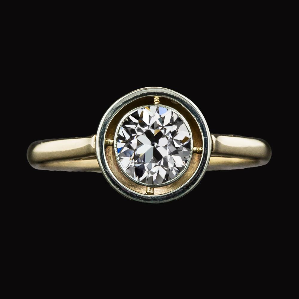 Anello Solitario Rotondo Vecchio Minatore Naturale Diamante Oro 14K Gioielli 2 Carati