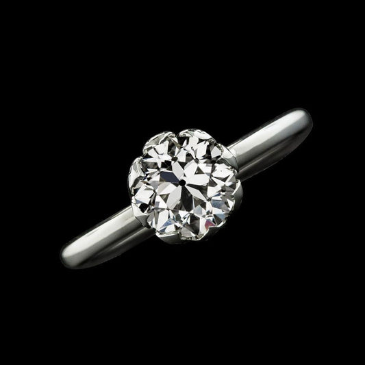 Anello Solitario Rotondo Vecchio Minatore Vero Diamante 2 Carati Oro Bianco 14K