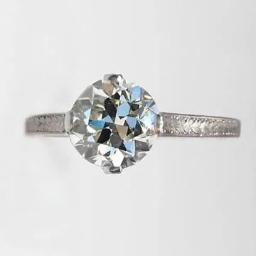 Anello Solitario Rotondo Vecchio Minatore Vero Diamante 2 Carati Oro Bianco 14K