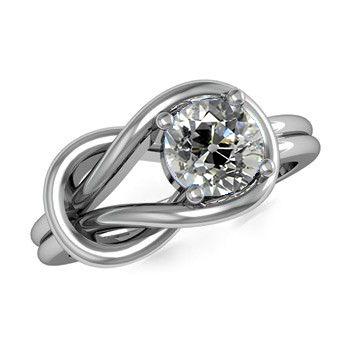 Anello Solitario Rotondo Vecchio Minatore Vero Diamante Stile Nodo D'Amore 1 Carato