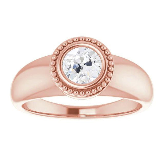 Anello Solitario Rotondo Vecchio Miniera Taglio Vero Diamante 2 Carati Castone Set Gioielli