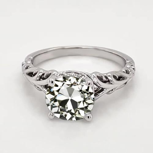 Anello Solitario Stile Antico Rotondo Vecchio Minatore Vero Diamante Oro 1.5 Carati
