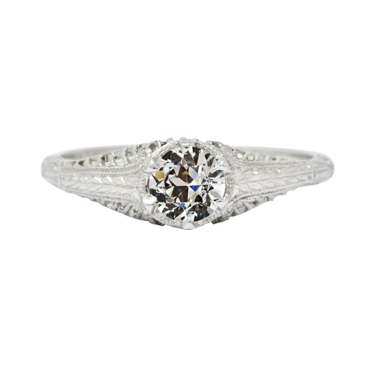 Anello Solitario Stile Antico Vecchio Minatore Naturale Diamante 2 Carati Con Gambo Filigranato
