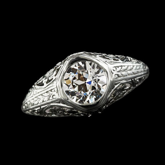 Anello Solitario Stile Vintage Con Naturale Diamanti Rotondi In Castone Antico Europeo 2 Carati