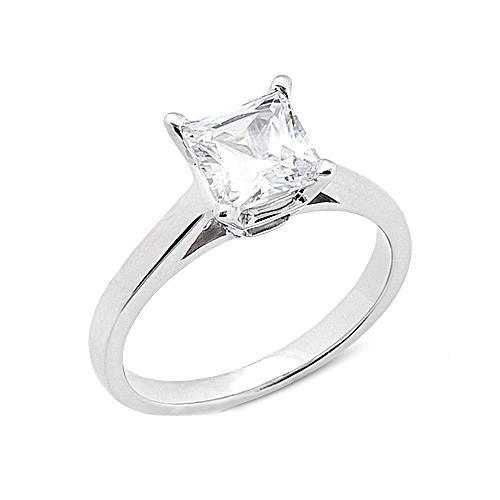 Anello Solitario Taglio Princess Naturale Diamante 2 Carati Oro Bianco 14K