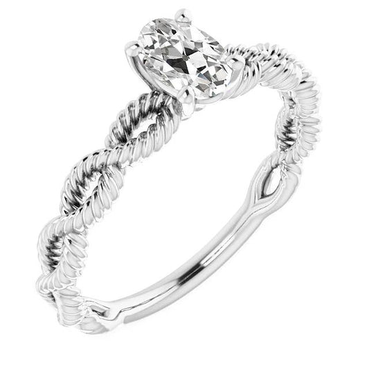 Anello Solitario Taglio Vecchio Genuino Diamante Ovale Stile Corda Ritorta 2,50 Carati