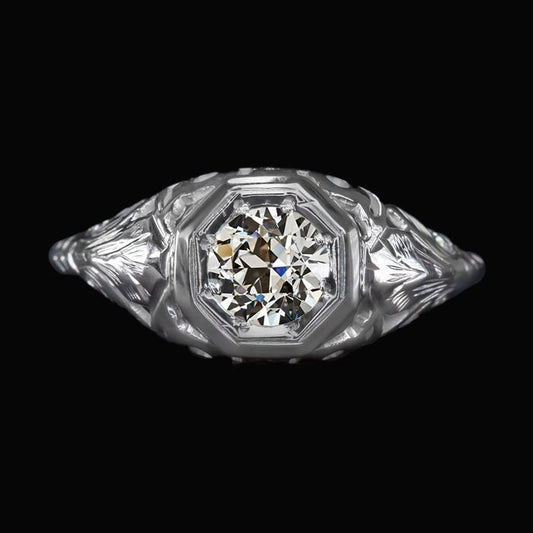 Anello Solitario Tondo Genuino Diamante Taglio Vecchio Stile Vintage Oro 1,5 Carati