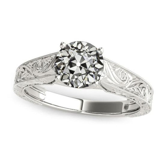 Anello Solitario Vecchio Minatore Vero Diamante Prong Stile Vintage Filigrana 2 Carati