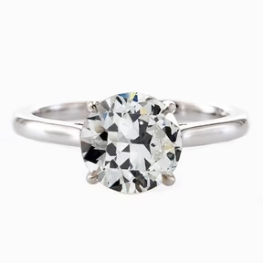 Anello Solitario Vecchio Taglio Vero Diamante Rotondo 14K Gioielli In Oro Bianco 2 Carati