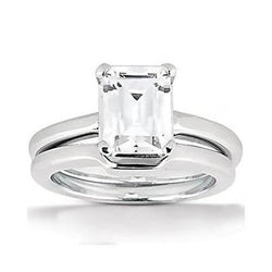 Anello Solitario Vero Diamante Taglio Smeraldo 2 Carati Con Fascia Oro Bianco 14K
