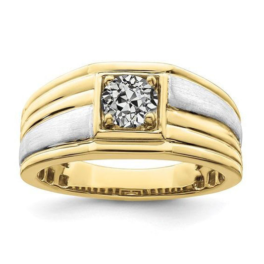 Anello Solitario, Tondo, Con Naturale Diamanti A Taglio Antico, Castone A Griffe, 1 Carato, Bicolore