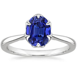 Anello Solitario con Zaffiro Ovale dello Sri Lanka da 2,50 carati in oro bianco 14K