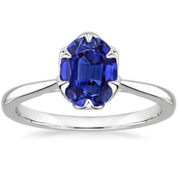 Anello Solitario con Zaffiro Ovale dello Sri Lanka da 2,50 carati in oro bianco 14K